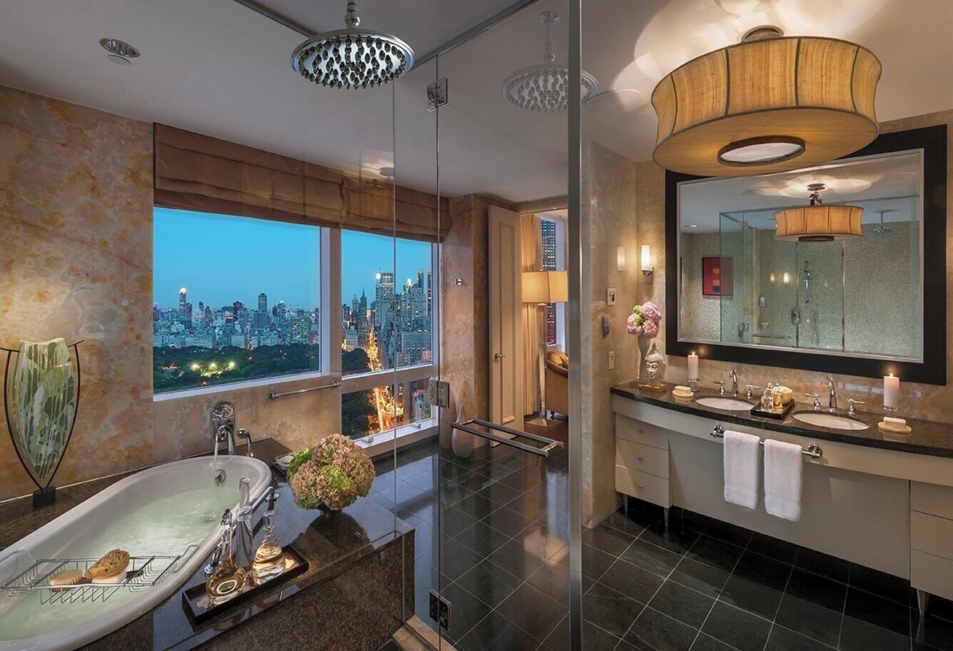 Mandarin Oriental New York soaking tub suite Central Park skyline